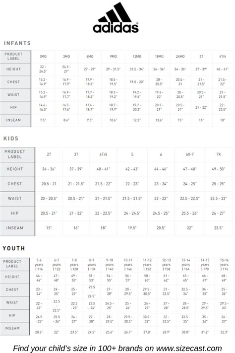 adidas kids size chart